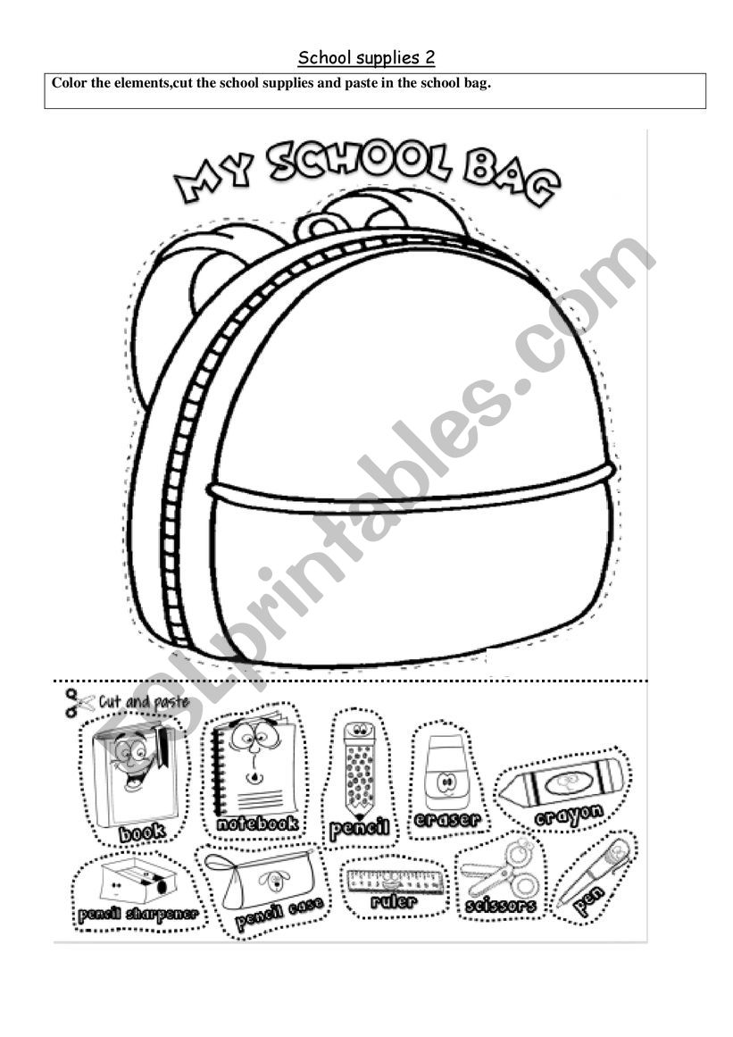 School supplies  worksheet