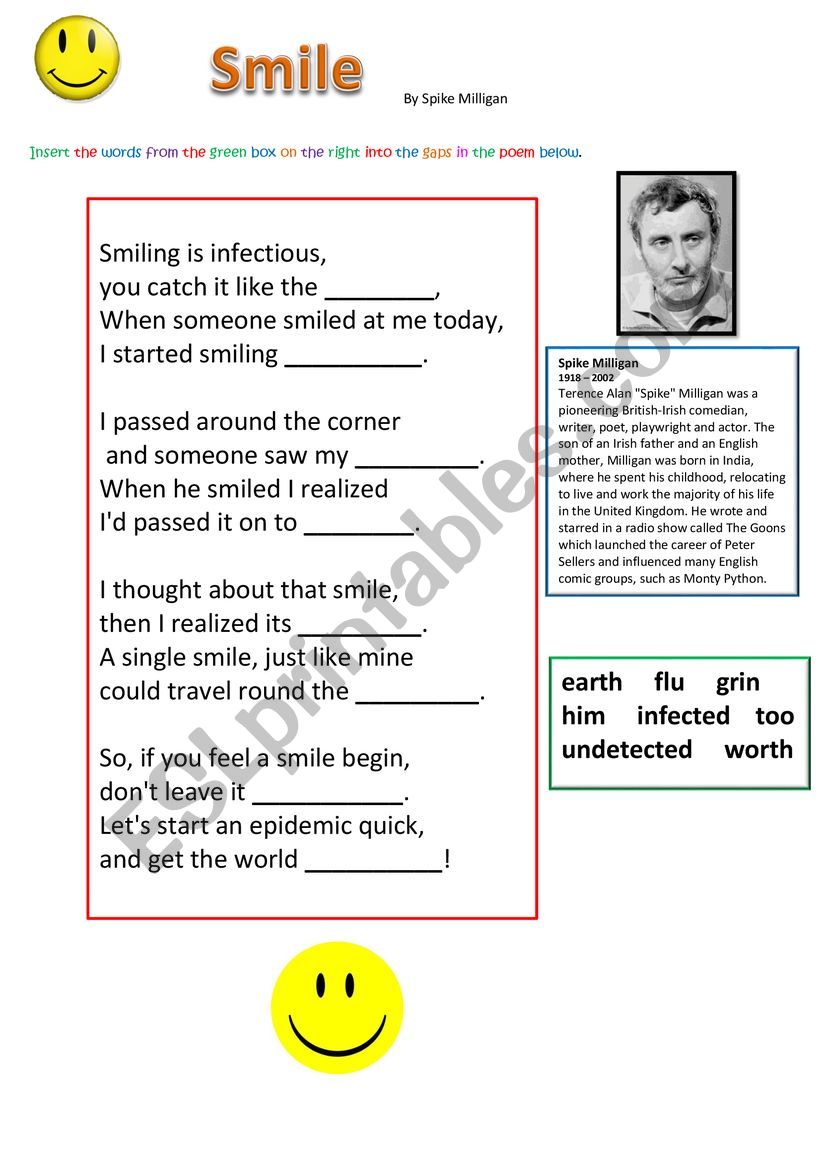 Smile - by Spike Milligan worksheet