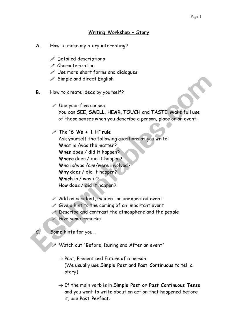 Writing a Story worksheet