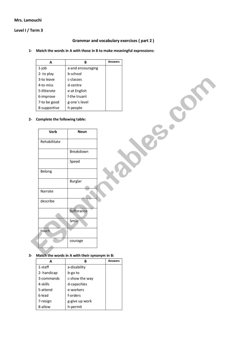 Review level 1 / Term 3 ( part 2 )