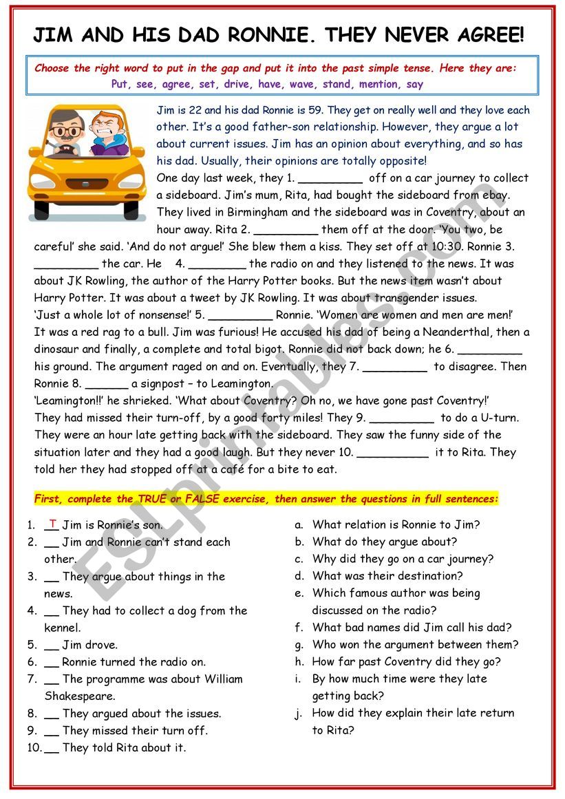 RC: Jim and his dad worksheet