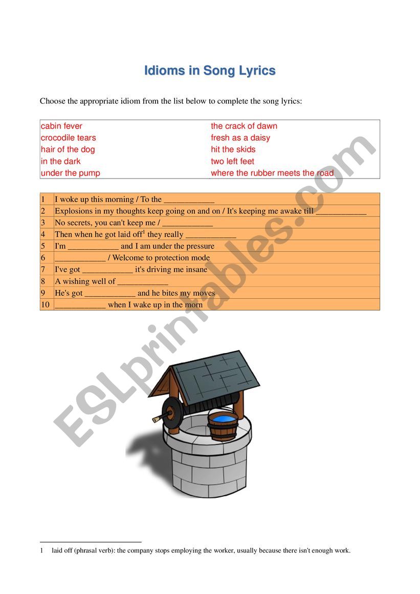 Idioms in Songs worksheet