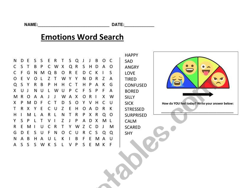 Emotions Crossword Puzzle worksheet