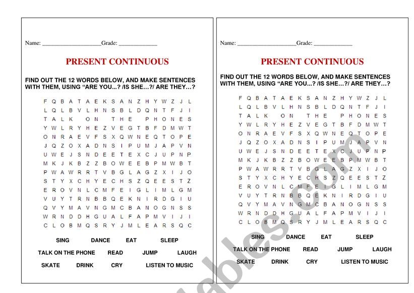 Present Continuous worksheet