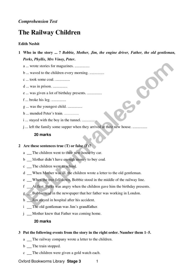 The Railway Children Quiz worksheet