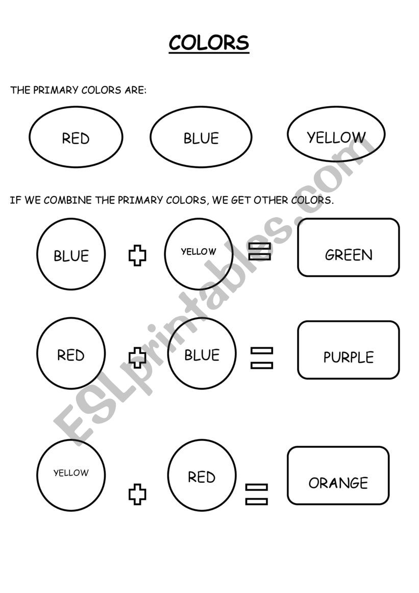 PRIMARY AND SECONDARY COLORS worksheet