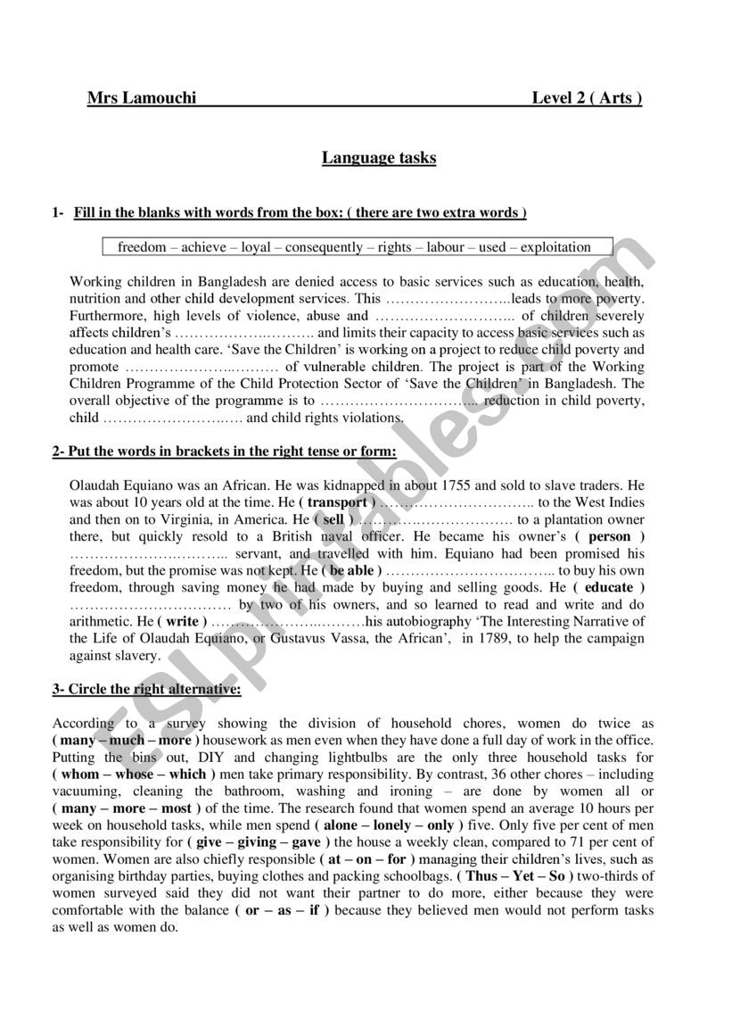 Language tasks level 2 worksheet