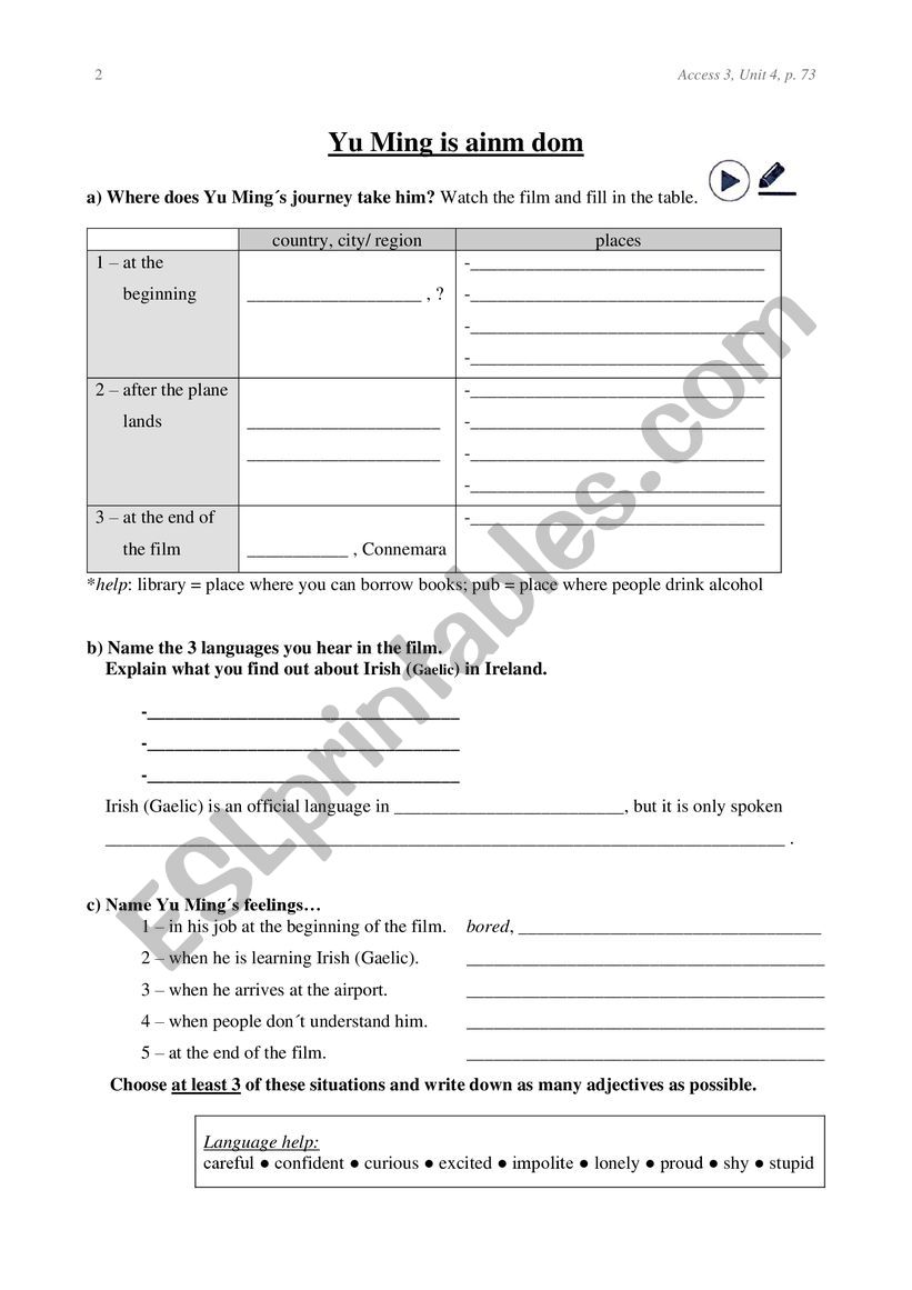 Tasks Yu Ming Is Ainm Dom Esl Worksheet By Mimi9694