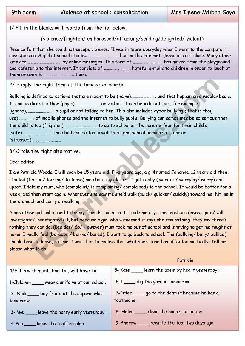 Module 2 Lesson 4 Violence at school consolidation 9th form Tunisia