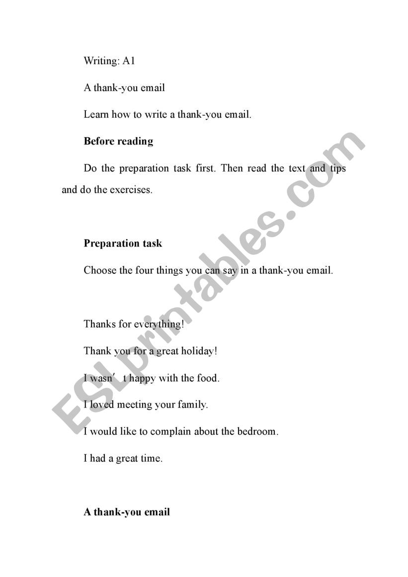 Writing-A thank-you e-mail worksheet