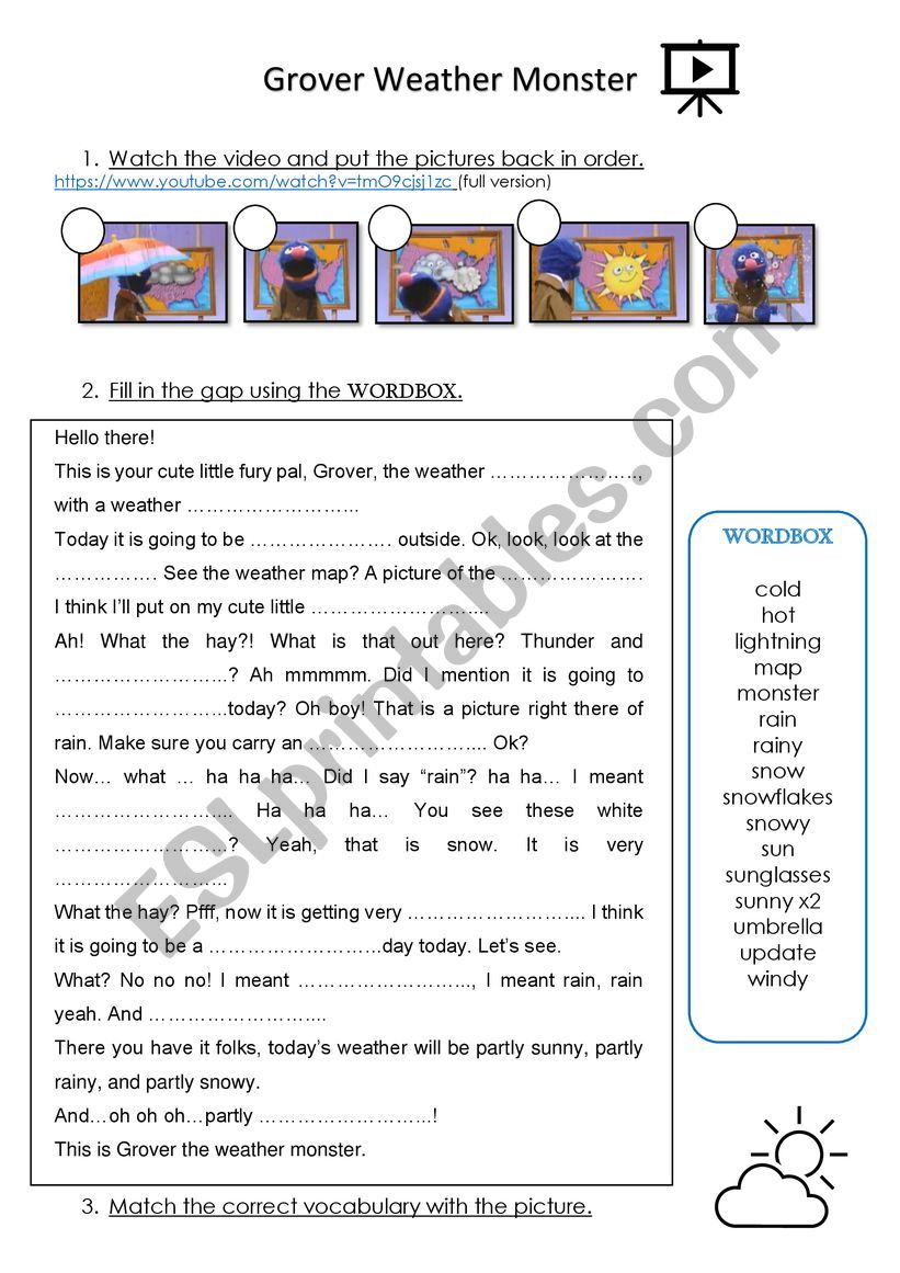 Grover The Weather Monster worksheet