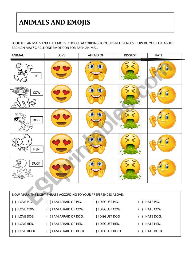 ANIMALS AND EMOJIS worksheet