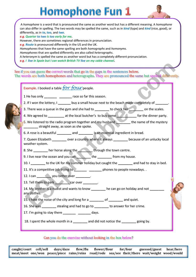 Homophone Fun 1 worksheet