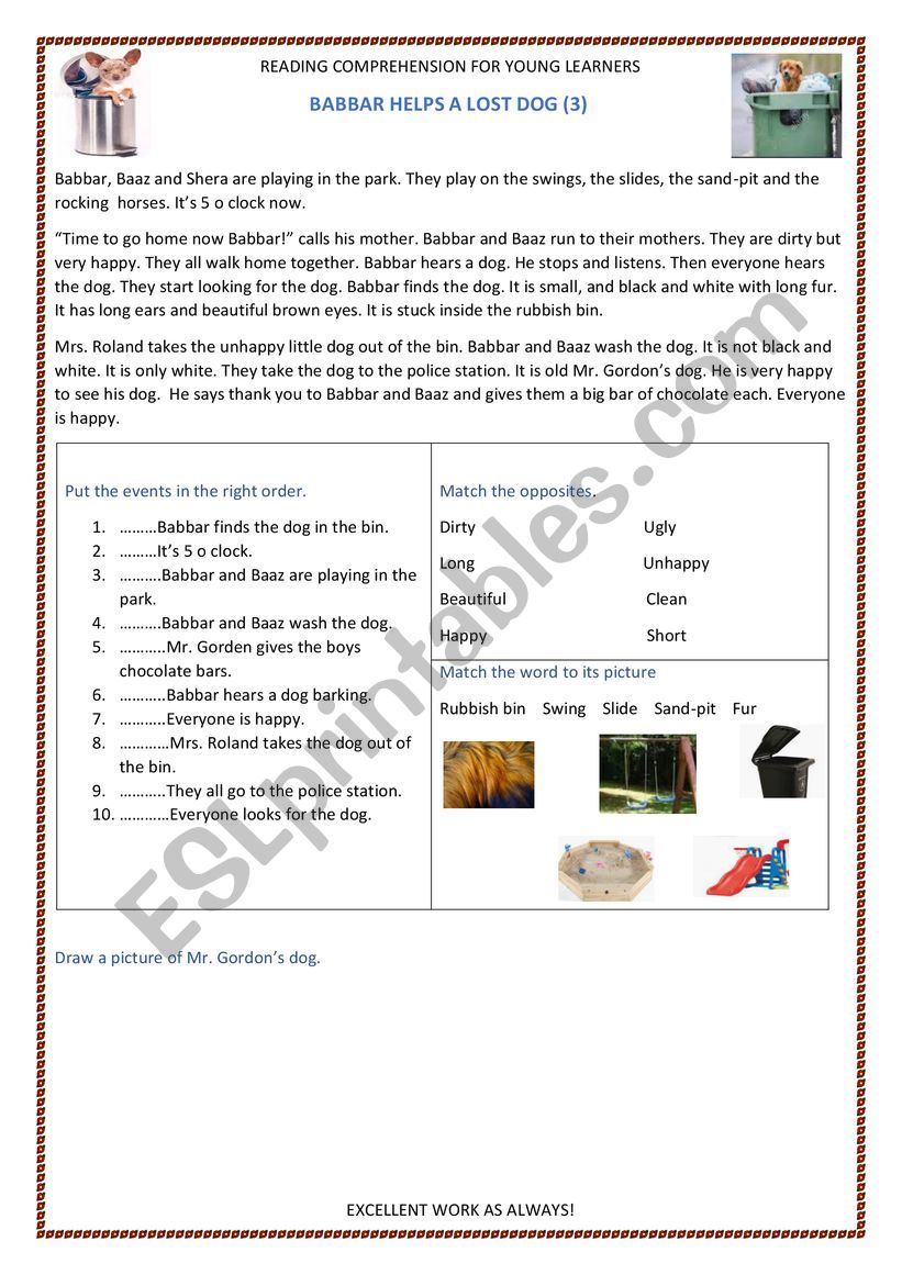 BABBAR HELPS A LOST DOG worksheet