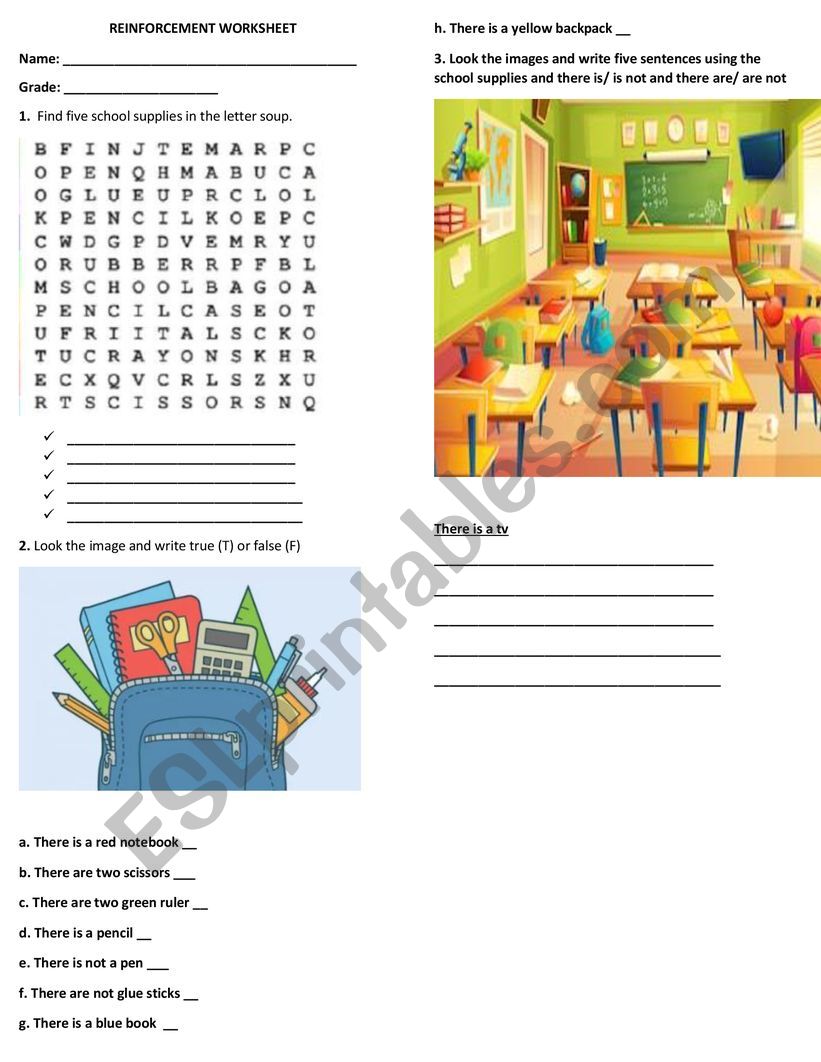SCHOOL SUPPLIES worksheet