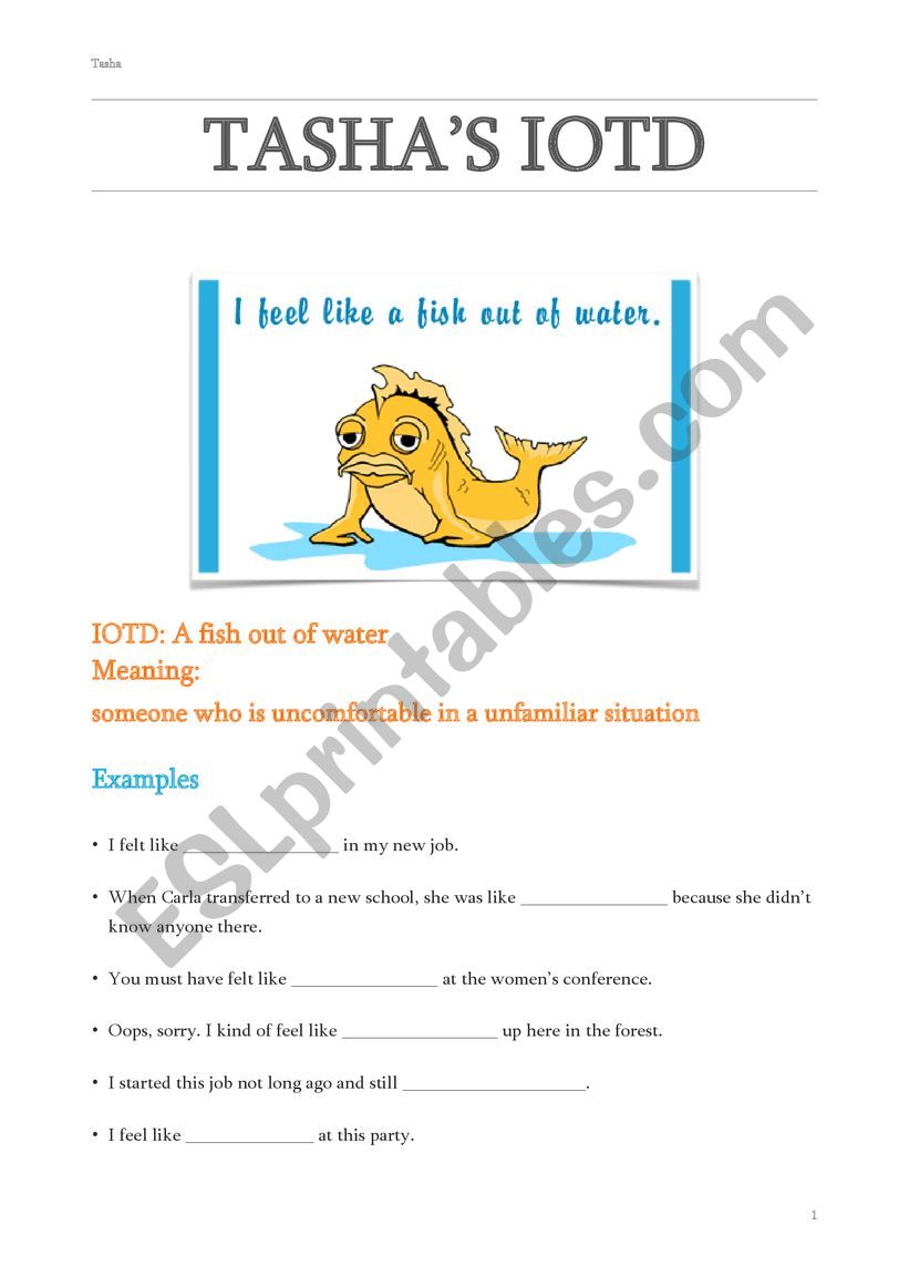 Idiom_afishoutofwater worksheet