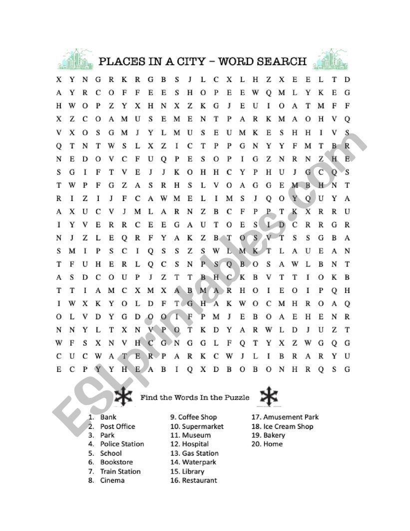 Local Places Wordsearch Worksheet 