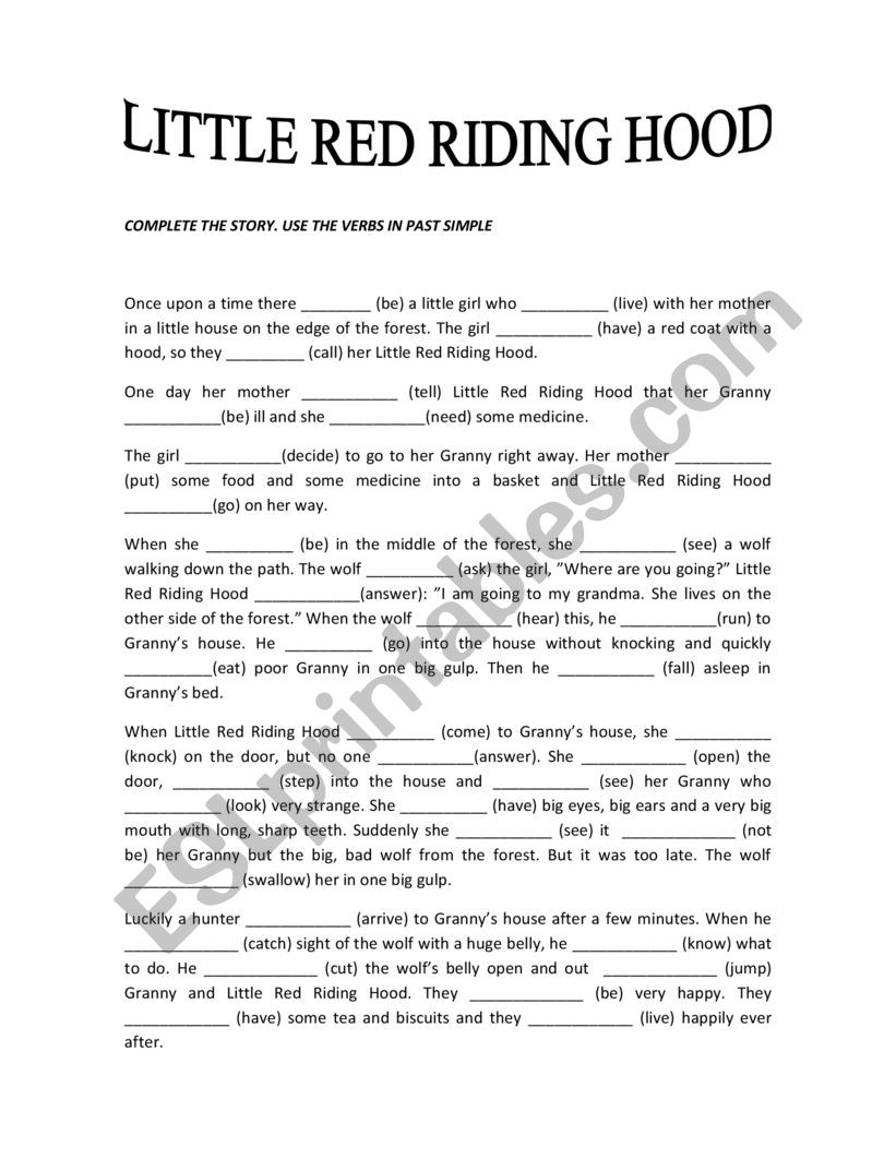 English Worksheets Little Red Ridding Hood