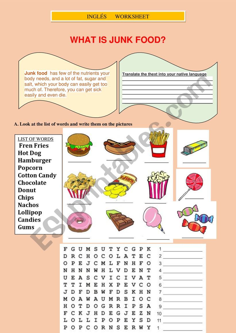 JUNK FOOD worksheet