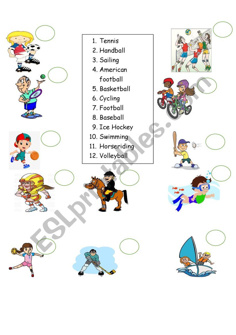 Sports matching worksheet