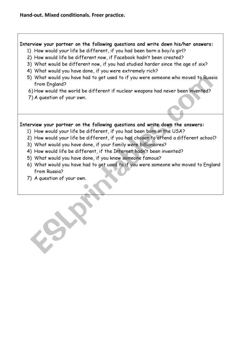 Mixed conditionals interview  worksheet