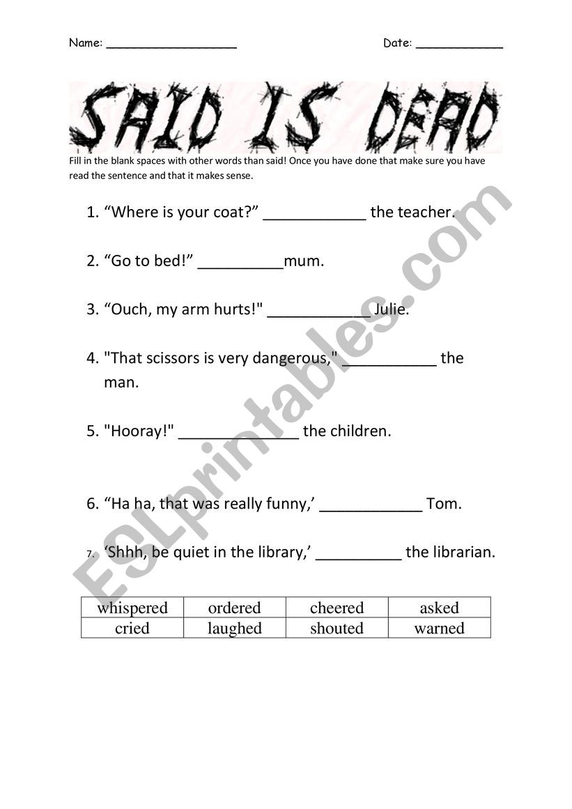 Variations of said. worksheet