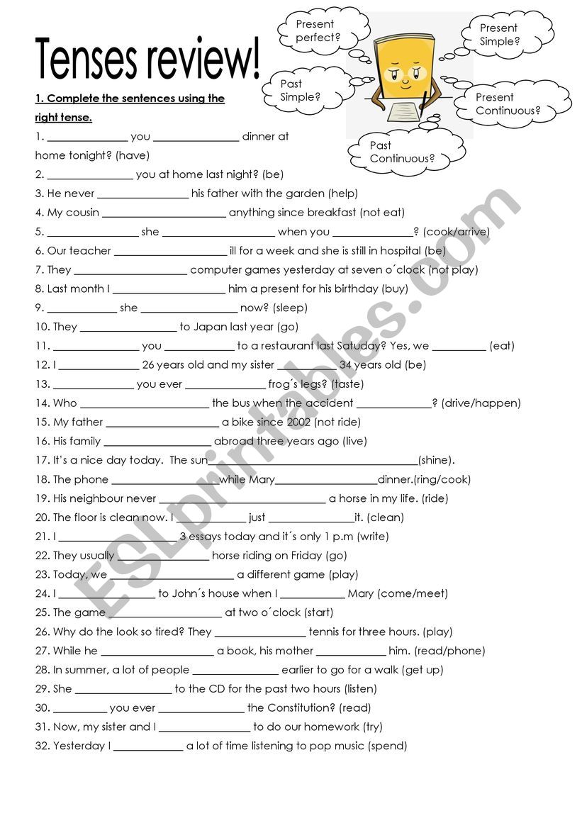 Tenses Worksheet Gramar Review