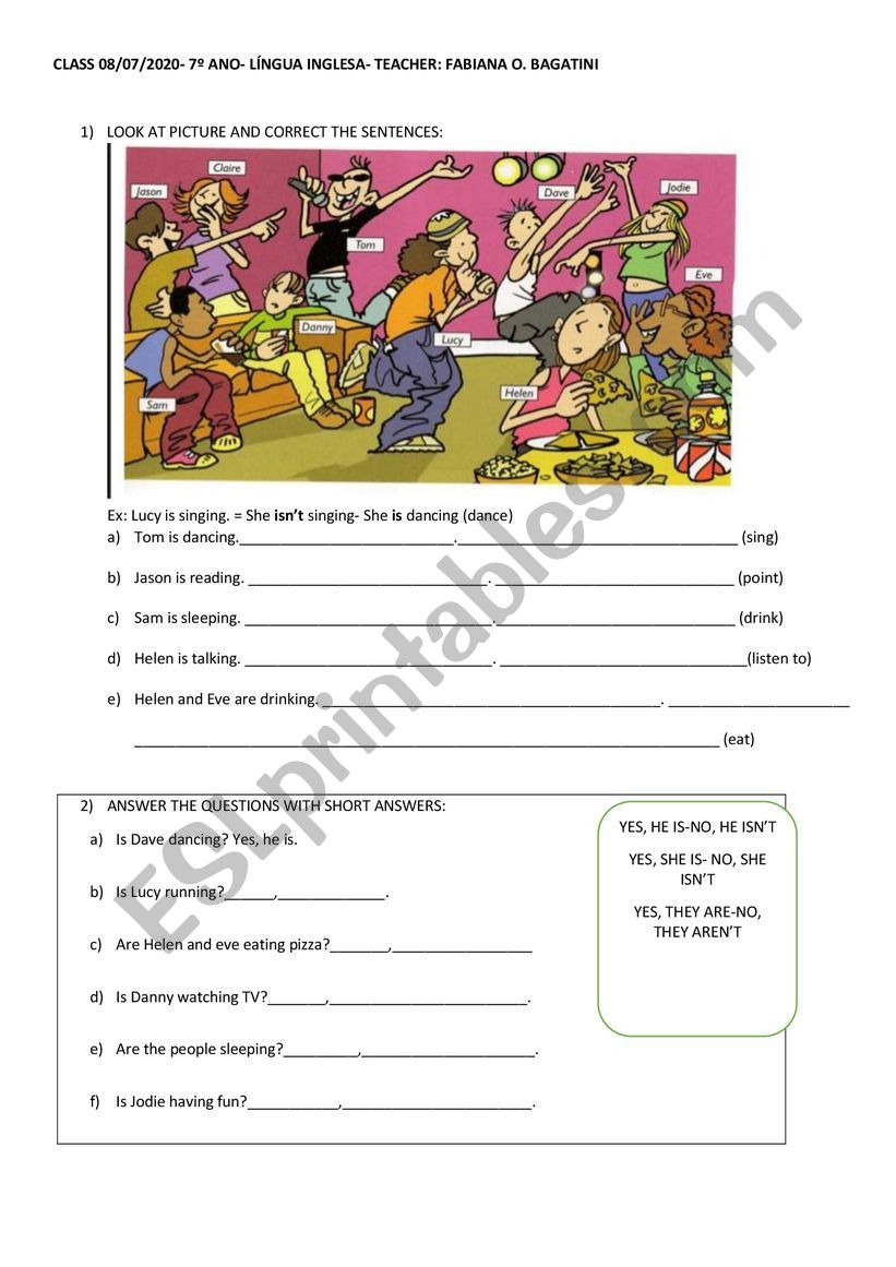 Present Continuous Activities worksheet