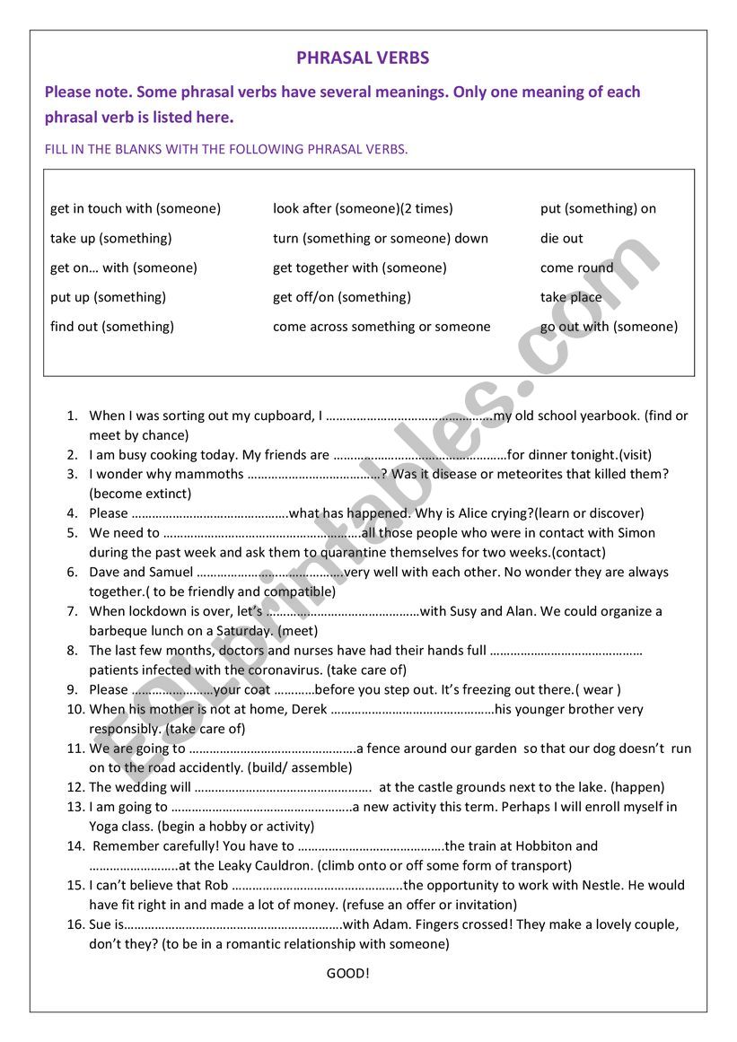 Phrasal verbs (A2+-B1) worksheet