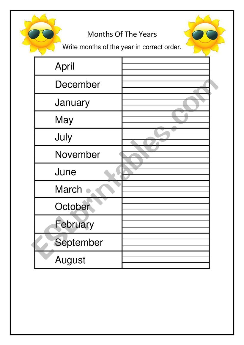 Months of the year worksheet