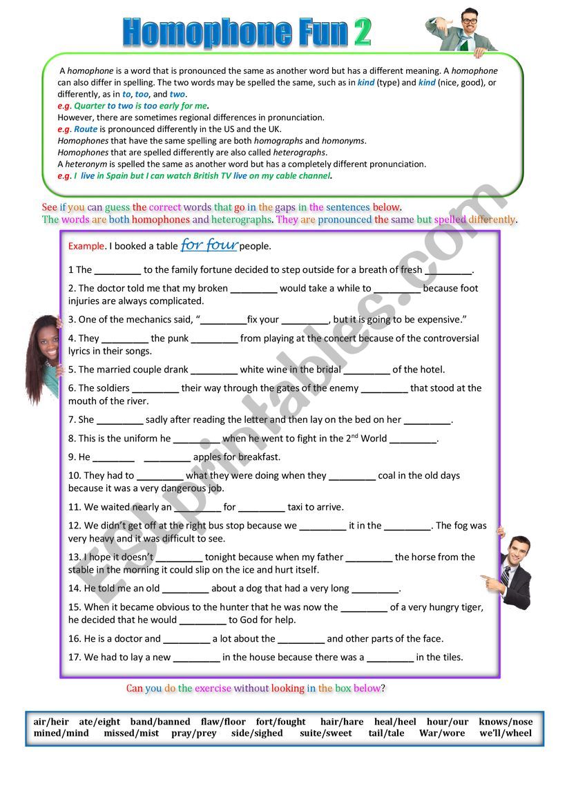 Homophone Fun 2 worksheet