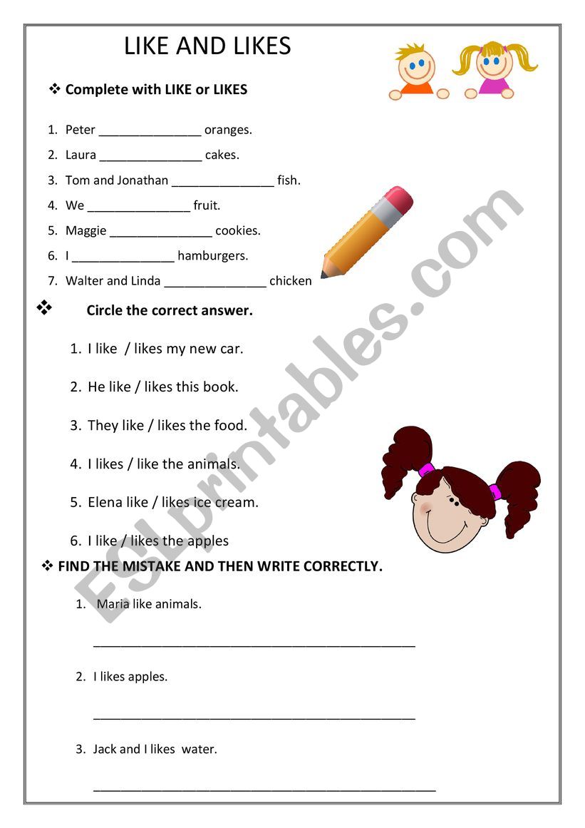 LIKE OR LIKES  worksheet