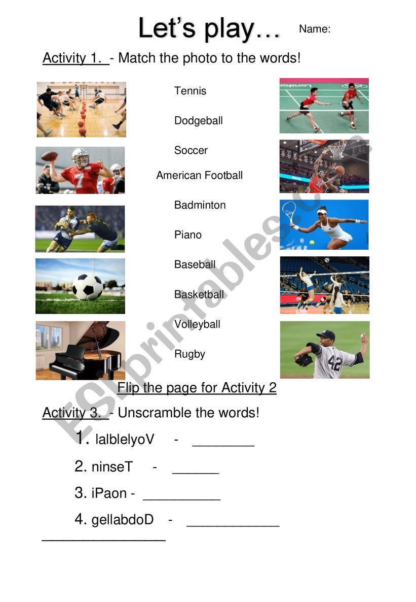 Let�s Play (SPORTS) worksheet
