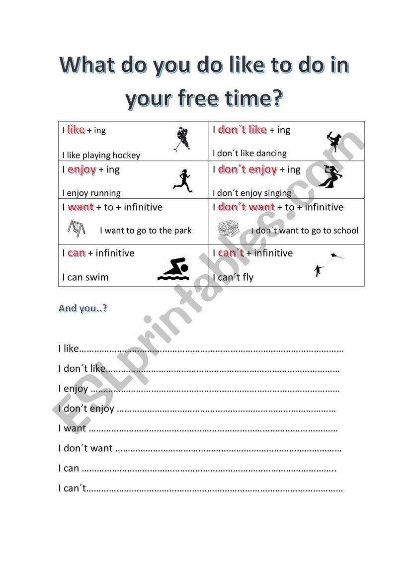 Free time activities with ing or infinitive or to plus infinitive