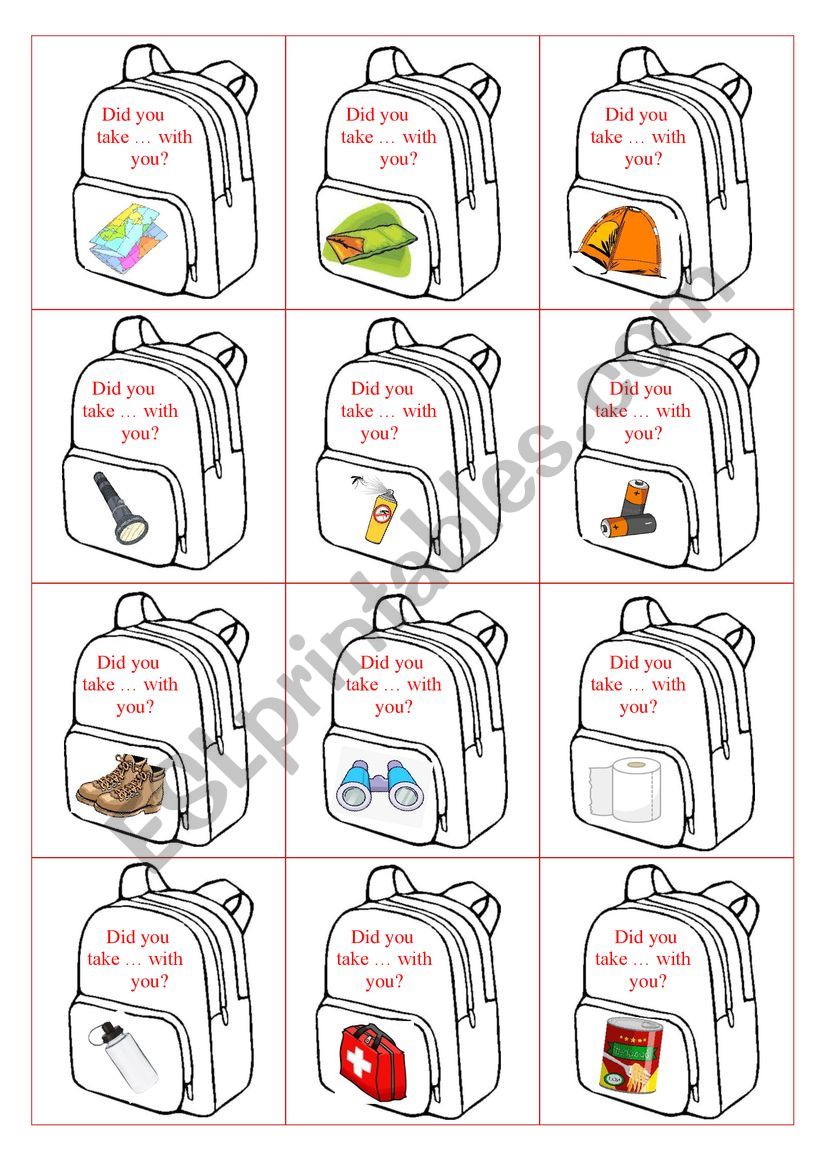 camping items (go fish) worksheet