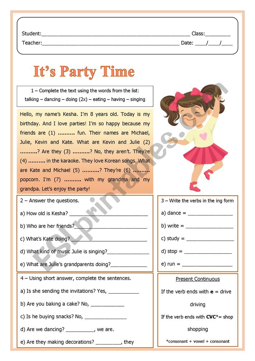 PARTY TIME worksheet
