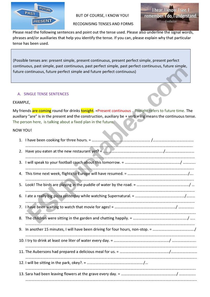 IDENTIFY THE TENSE worksheet