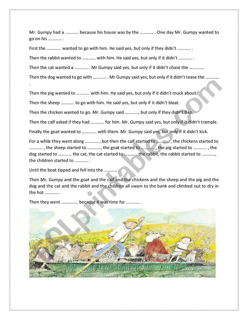 Mr Gumpy worksheet