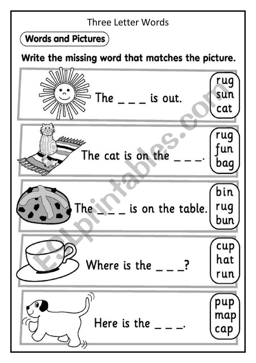 three letter words worksheet