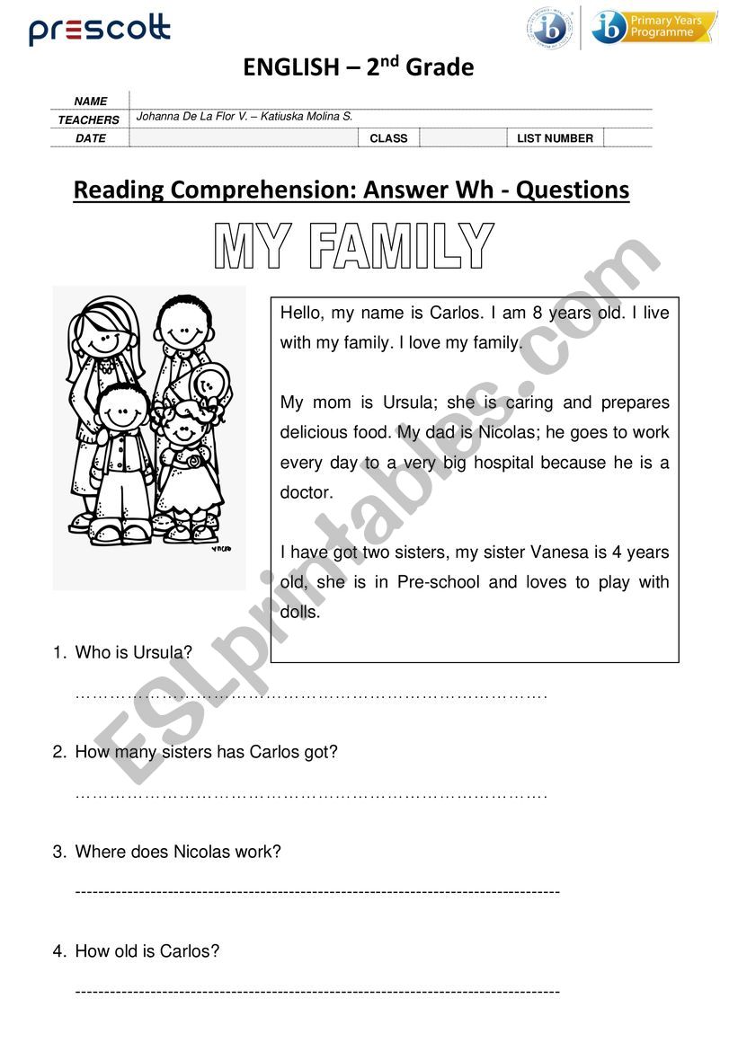 Reading comprehension WH questions