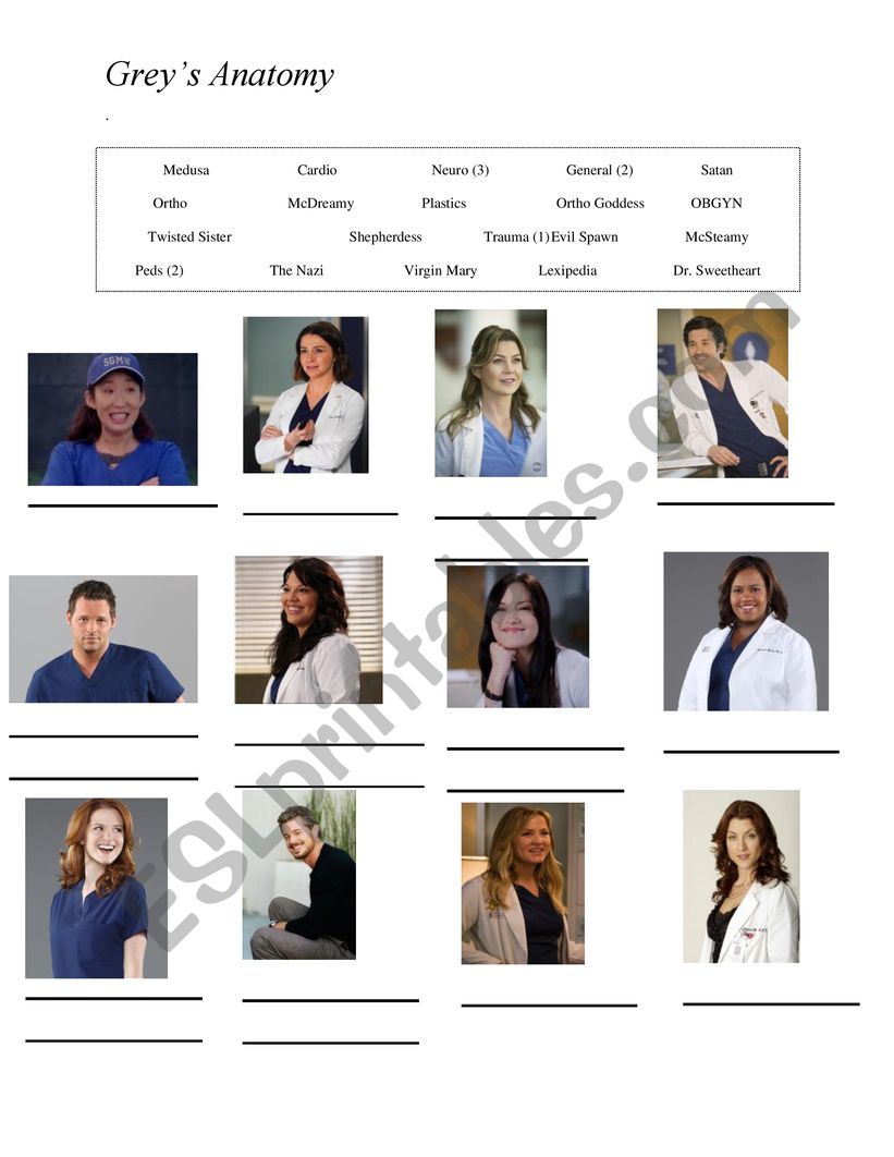 Grey´s Anatomy- match - ESL worksheet by LunaSuarez