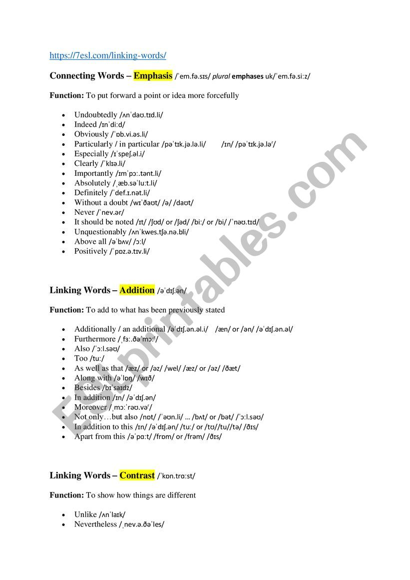 Some Linking Devices in ELT worksheet