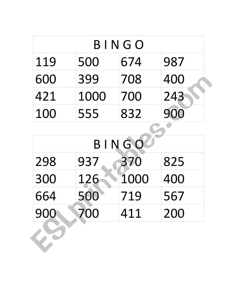 Bingo Numbers  worksheet
