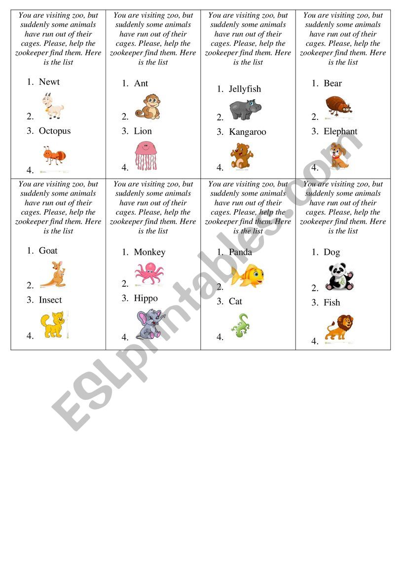 Animals (game) worksheet
