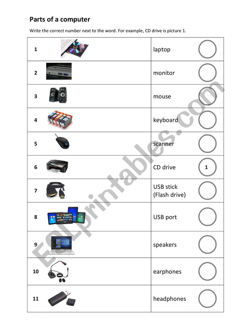 Computers and Accessories: Match the picture and word