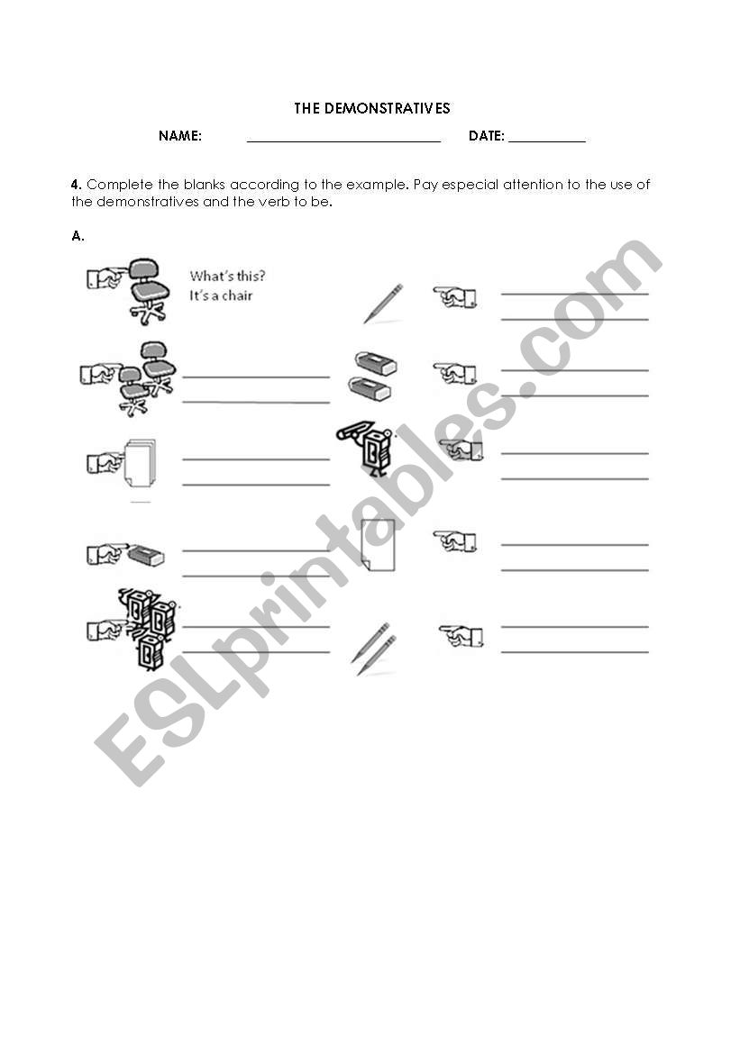 The demonstratives worksheet