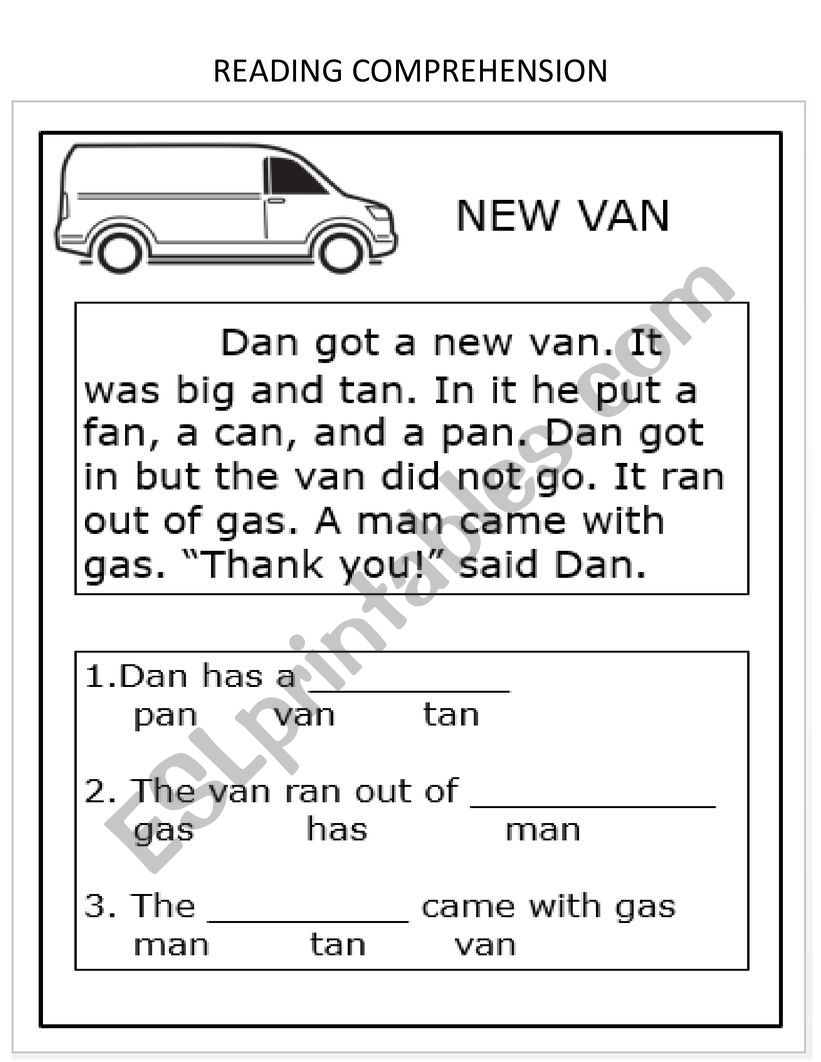 Van -Reading comprehension worksheet