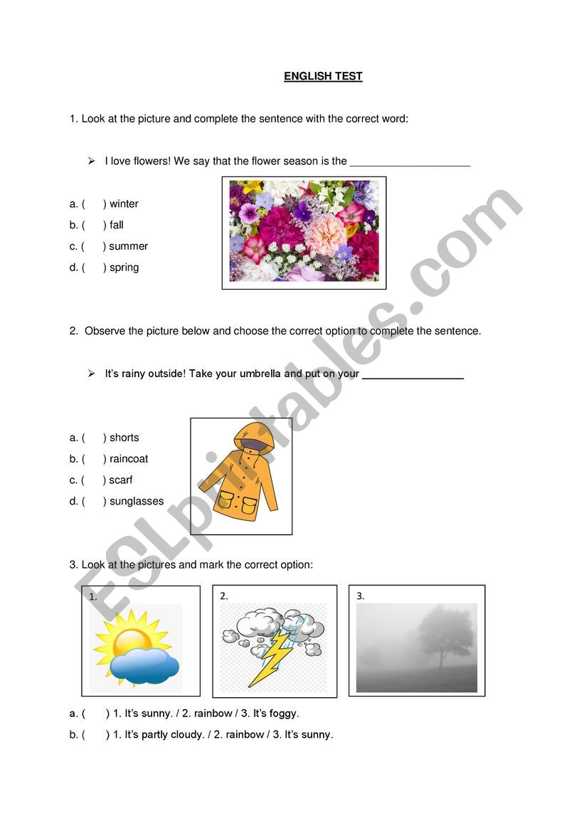 MULTIPLE CHOICE TEST worksheet