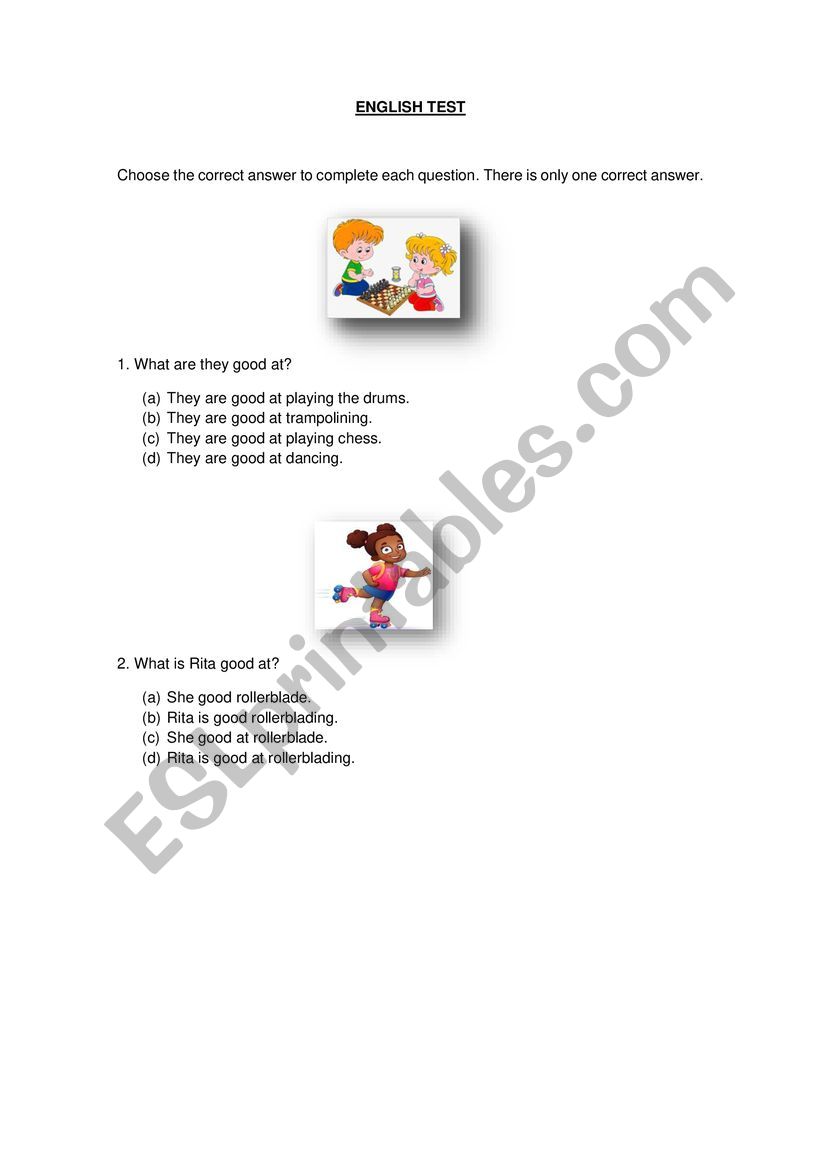 MULTIPLE CHOICE TEST worksheet