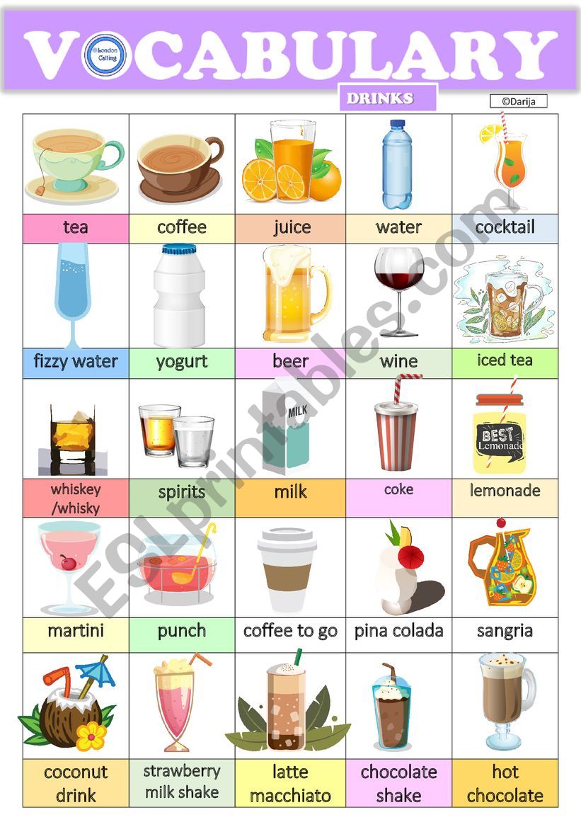 Vocabulary - Drinks worksheet